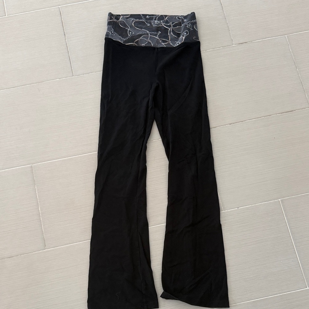 Victoria's Secret Black Wide-Leg Pants with Gray Patterned Fold-Over Waistband